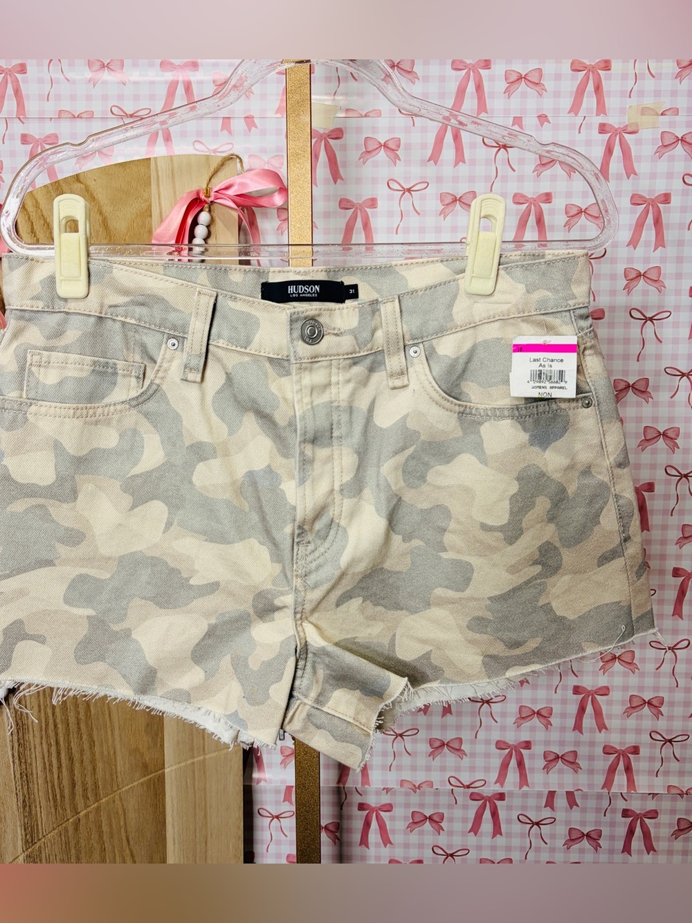 Hudson Jeans Lori High Rise Denim Cut Off Shorts Peyote Camo Womens 31 Summer